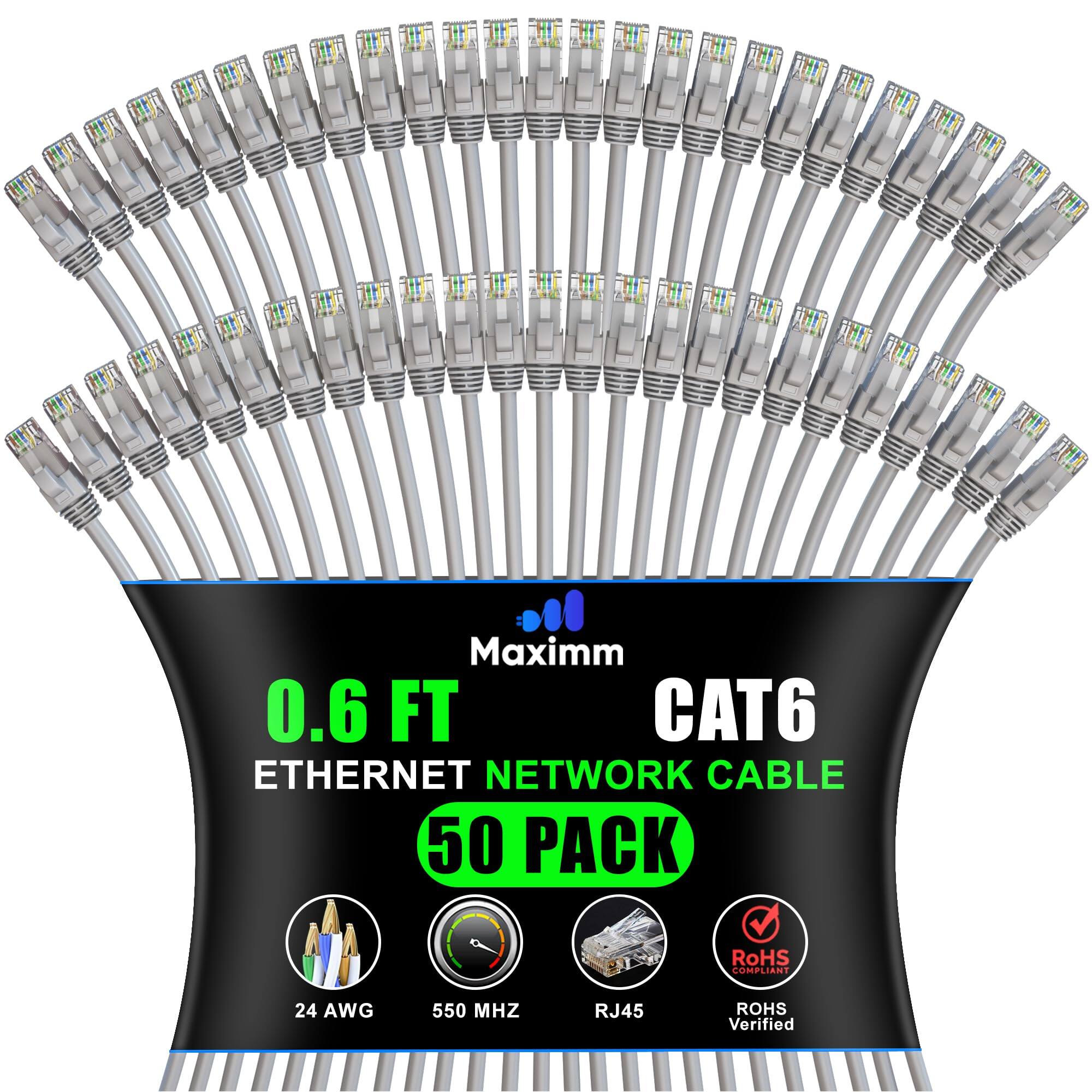 Maximm - Cat 6 Ethernet Cable 0.6 ft (50-Pack) - UTP, 10Gbps, 550MHz