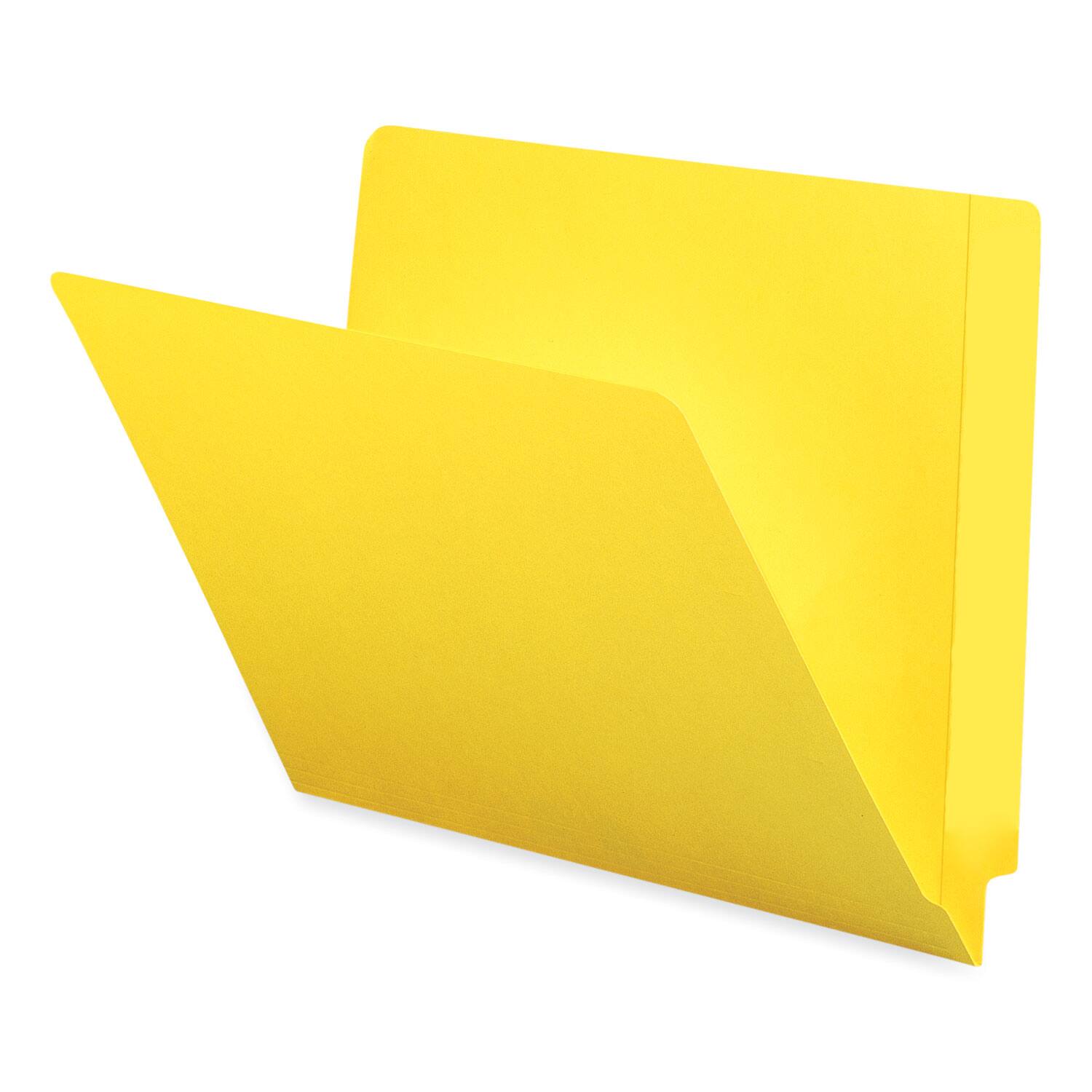 Front. Smead Manufacturing - Shelf-Master Reinforced End Tab Colored Folders, Straight Tabs, Letter Size, 0.75" Expansion, Yellow, 100/Box.