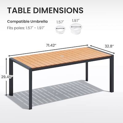 TABLE DIMENSIONS

Compatible Umbrella
Fits poles: 1.57" - 1.97"

71.42"
32.8"
29.45"