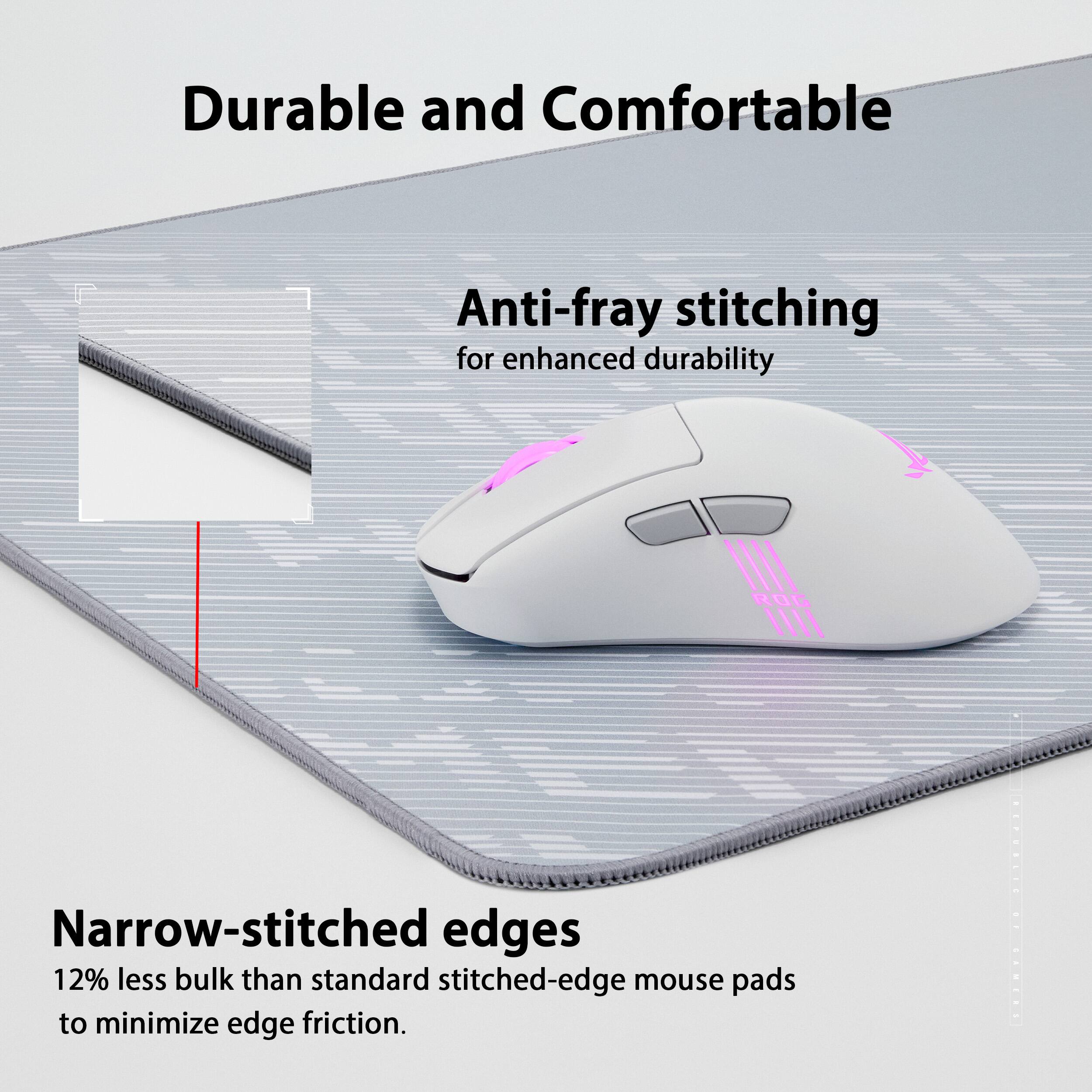 Durable and Comfortable Anti-fray stitching for enhanced durability. Narrow-stitched edges 12% less bulk than standard stitched-edge mouse pads to minimize edge friction.