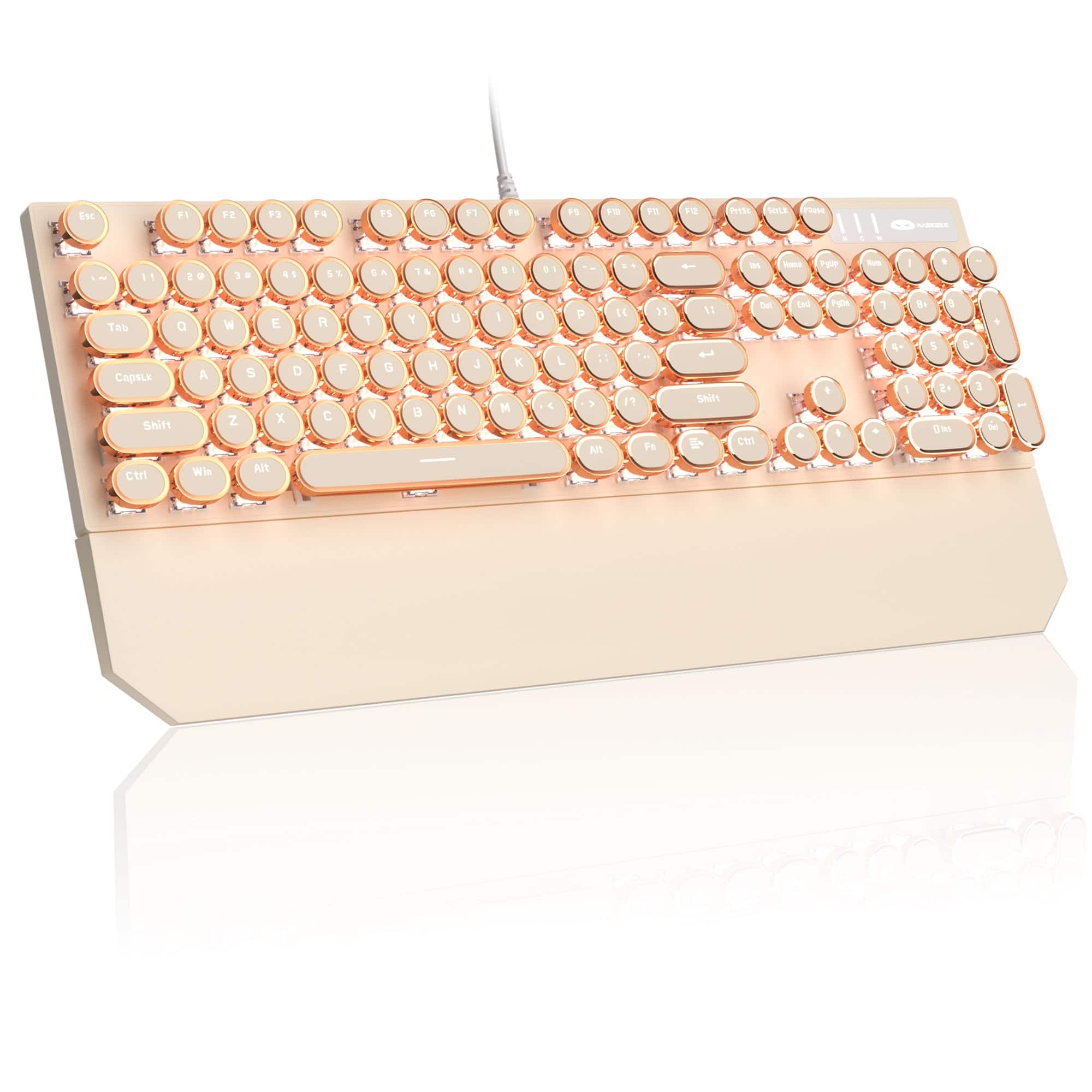 HM 1810 - Typewriter Mechanical Gaming Retro Punk Creamy Round Keycaps Led White Backlit Wired Keyboards For Laptop P - Apricot