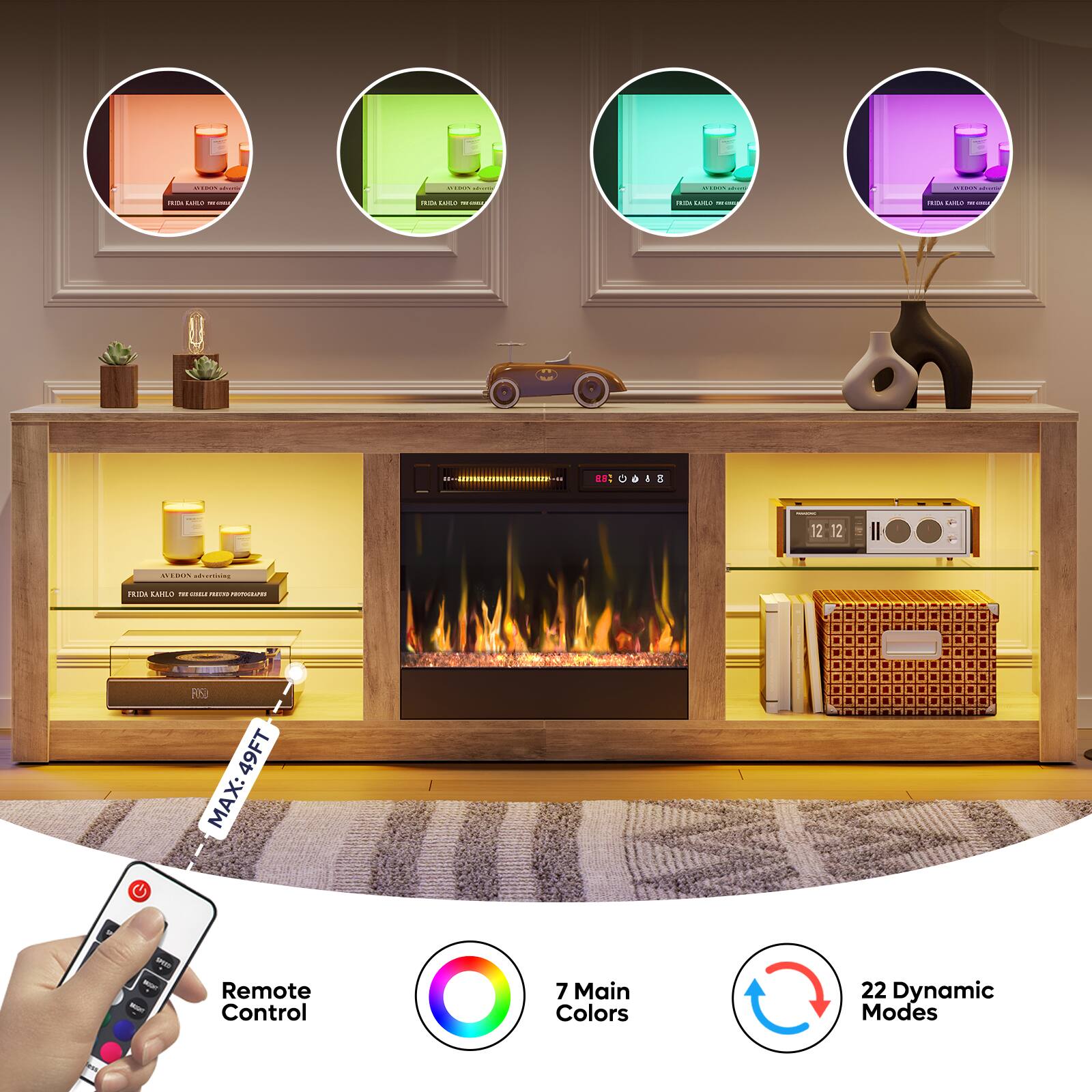 The text on the image reads:

"Remote Control: 7 Main Colors 22 Dynamic Modes"