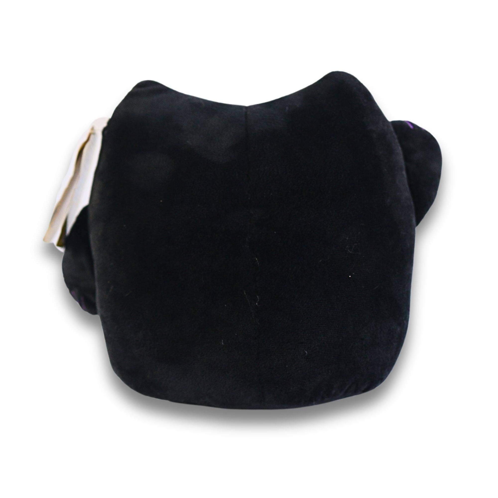 Left. Maneki Neko - Maneki Neko Printed Cushion Soft Velboa 8 inch / 20cm x 21cm Black Closed Eye.