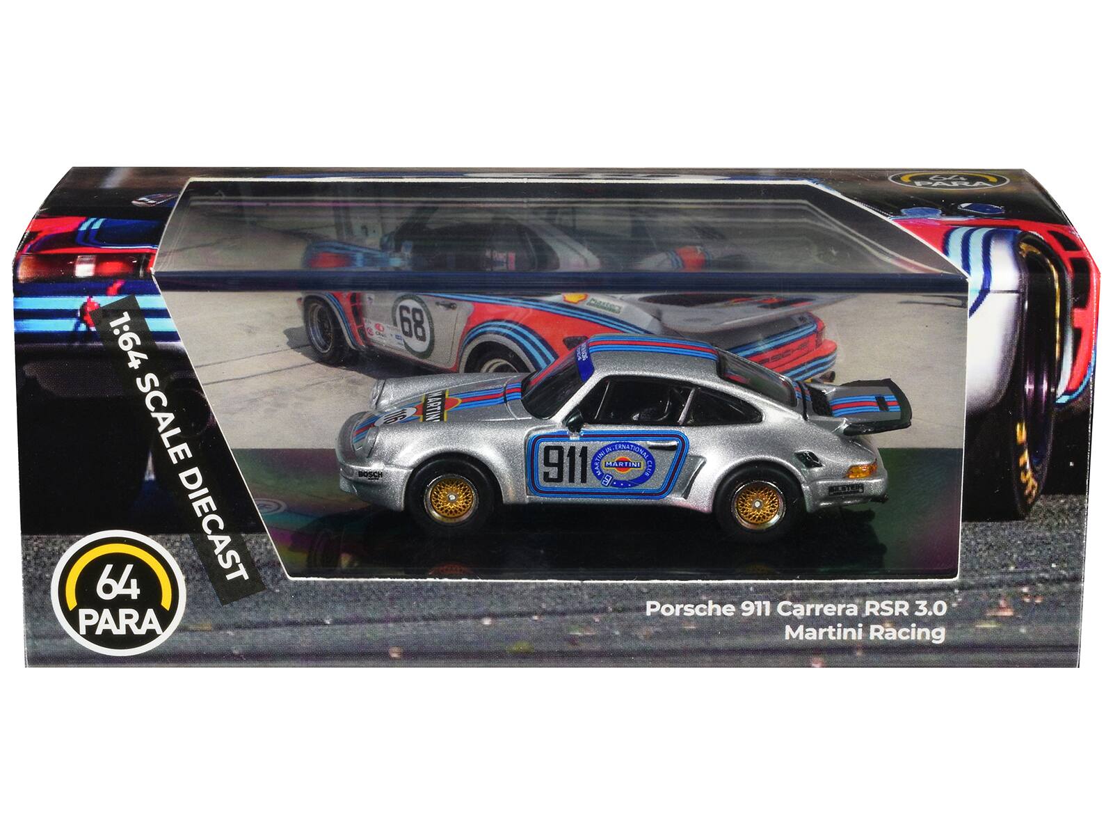 PAR 1:64 SCALE 64 DIECAST PARA e 68 16 MARTIN CAR PNAPON 911 MARTINH CEA . Porsche 911 Carrera RSR 3.0 Martini Racing