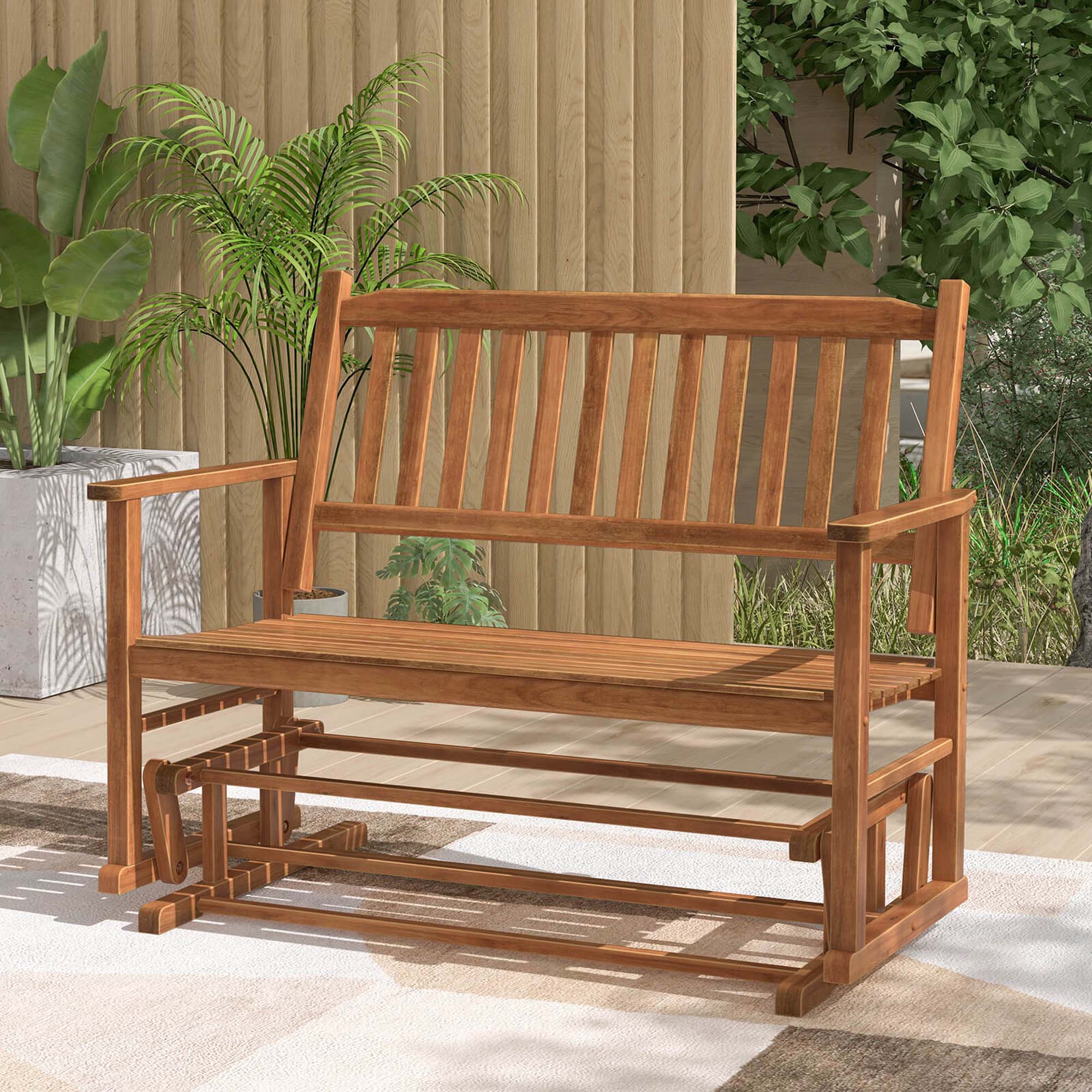Angle. Costway - Patio Glider Loveseat Chair Swing Rocking Bench with Slatted Seat & Curved Backrest - Natural.