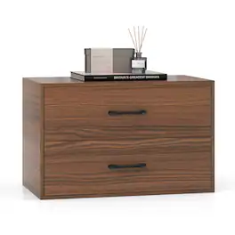 Costway - 2-Drawer Dresser Stackable Horizontal Storage Organizer w/Handles - Walnut
