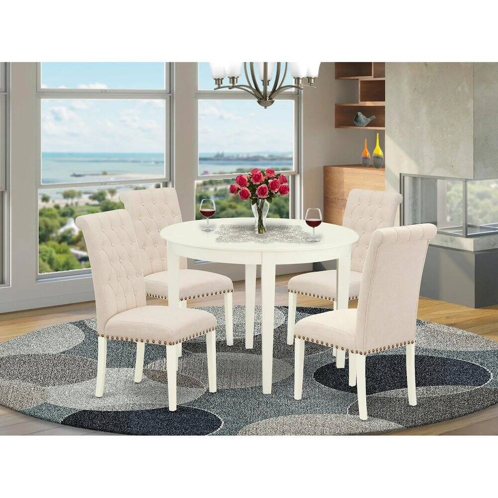 Alt View 7. East West Furniture - Dining Room Set Linen White - Brown.