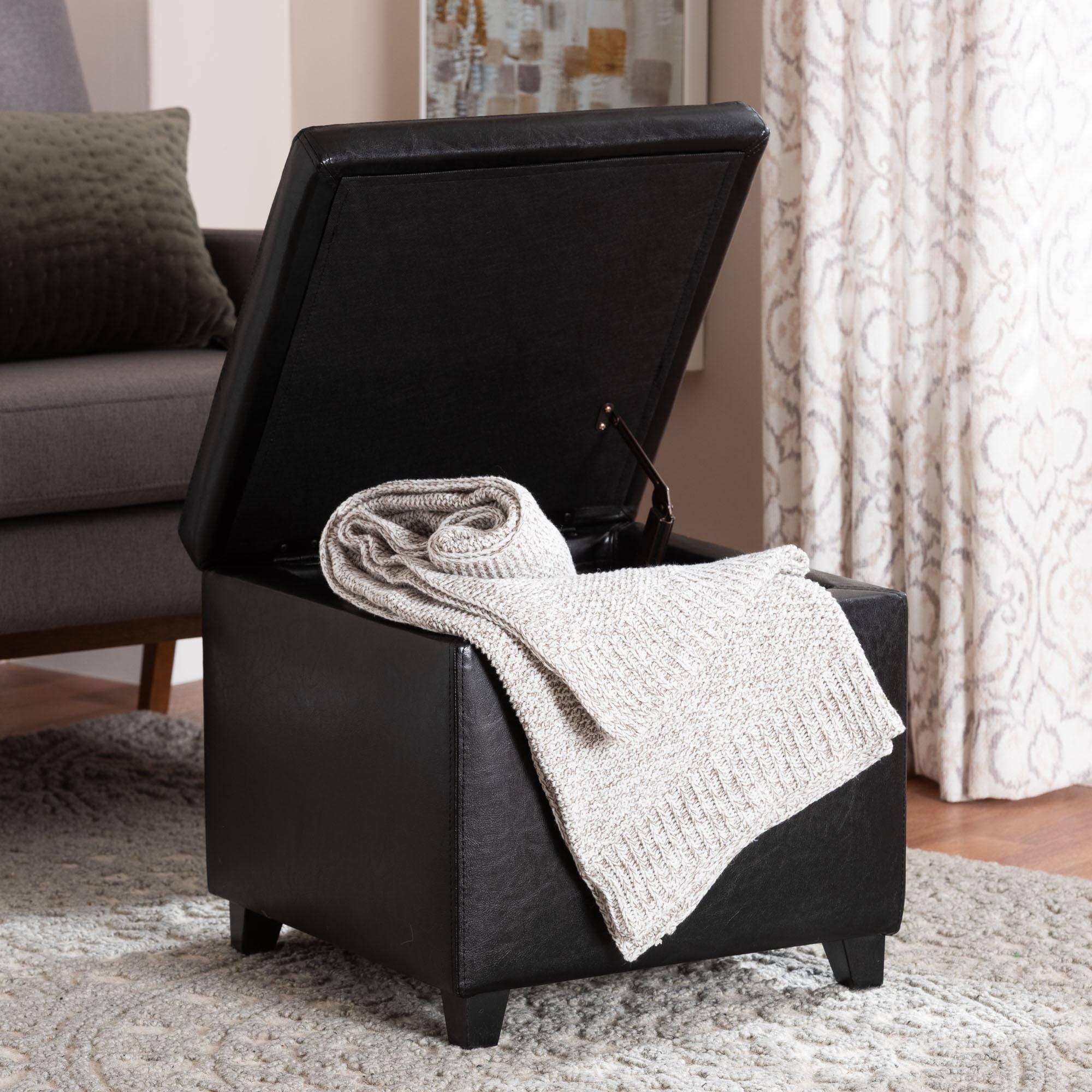Alt View 4. Baxton Studio - Full Leather Small Storage Cube Ottoman - Black.