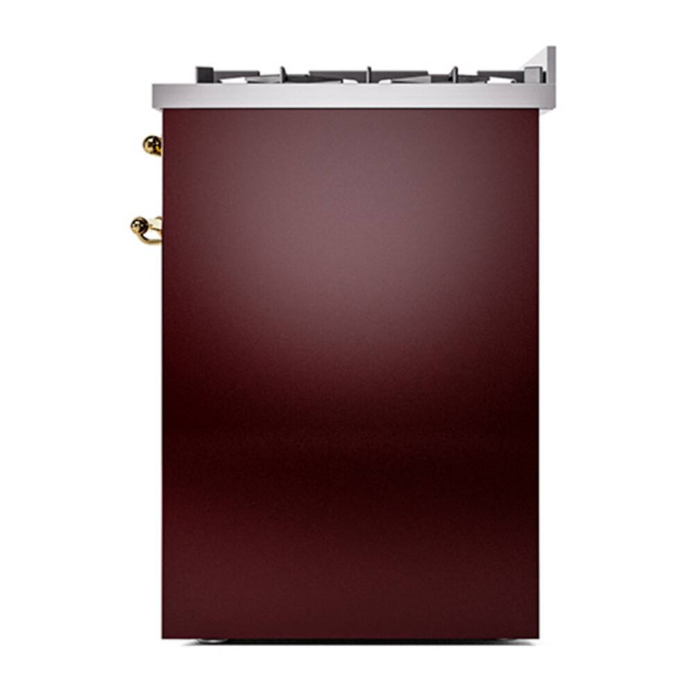 Alt View 10. ILVE - ILVE Nostalgie II 30 inch Dual Fuel Range with 5 Burners (Natural Gas, Burgundy, Brass Trim) - Burgundy.