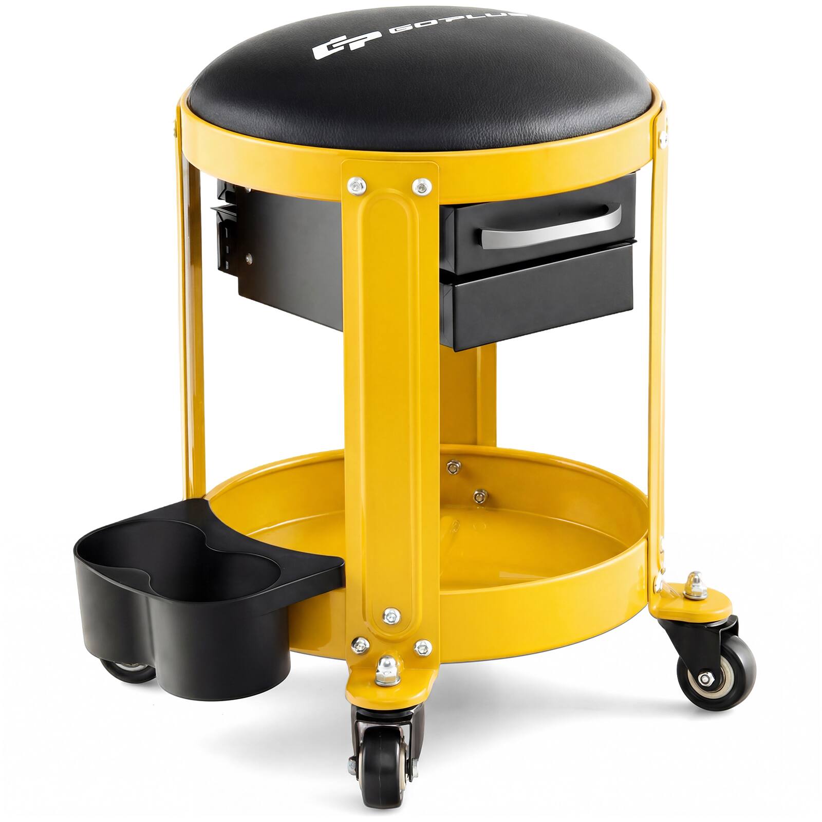 Alt View 8. Costway - Goplus Workshop Creeper Seat Rolling Mechanic Stool with 2 Drawers 330 LBS Weight Capacity - Black+Yellow.