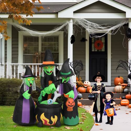 Alt View 5. Winado - 6FT Halloween Inflatable Scary 3 Witches Decoration Blow Up with Built-in LED Light for Outdoor Indoor Party Garden Lawn - Green & Black.