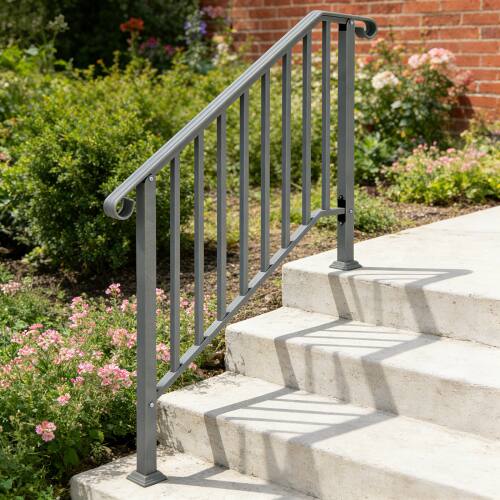 Alt View 10. Winado - 3-Step Handrails Wrought Iron Transitional Crimping Handrail Waterproof Cover for Concrete Steps Indoor Outdoor Garden - Silver.