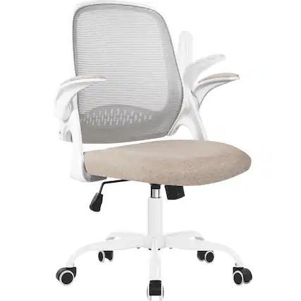 Front. Neo Chair - Office Chair Desk Computer Mesh Ergonomic Chair with Flip-up Arms Comfy Lumbar Support Adjustable Height Rolling Wheels - Steel Base-Beige.
