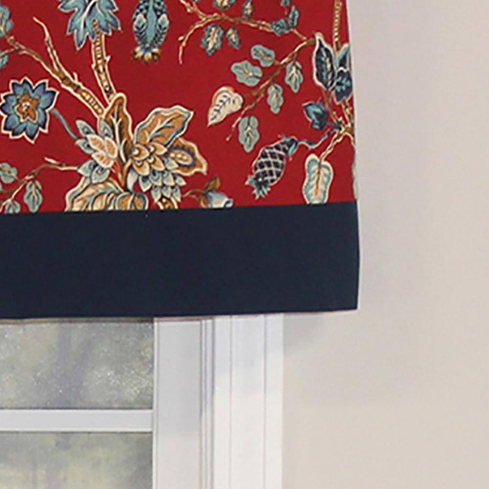 Left. RLF Home - RLF Home Gianna Banded Valance Red. 3" Rod Pocket, Contrast bottom banding. 50" x 16" - Red.