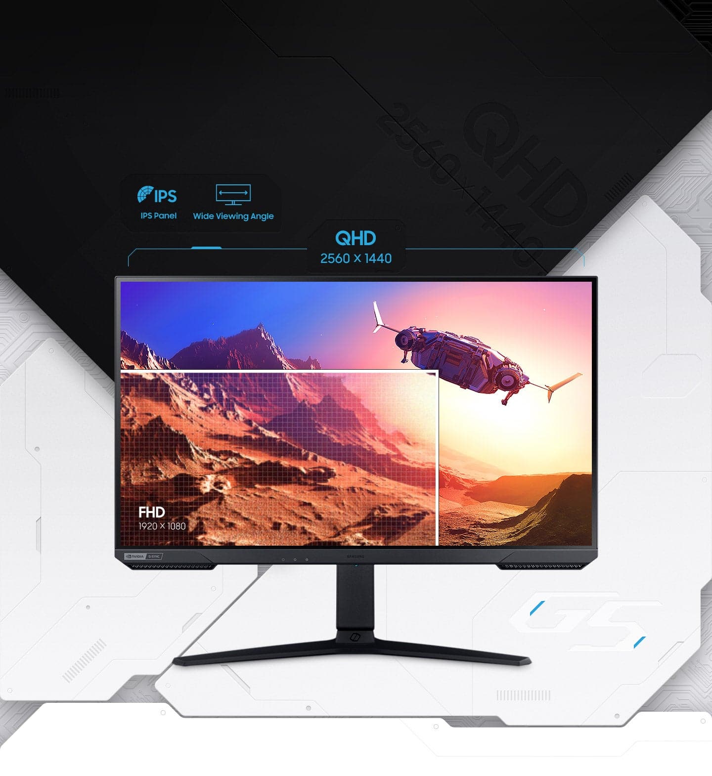 Alt View 30. Samsung - Odyssey 27” IPS LED QHD FreeSync Premium & G-Sync Compatible Gaming Monitor with HDR (Display Port, HDMI) - Black.