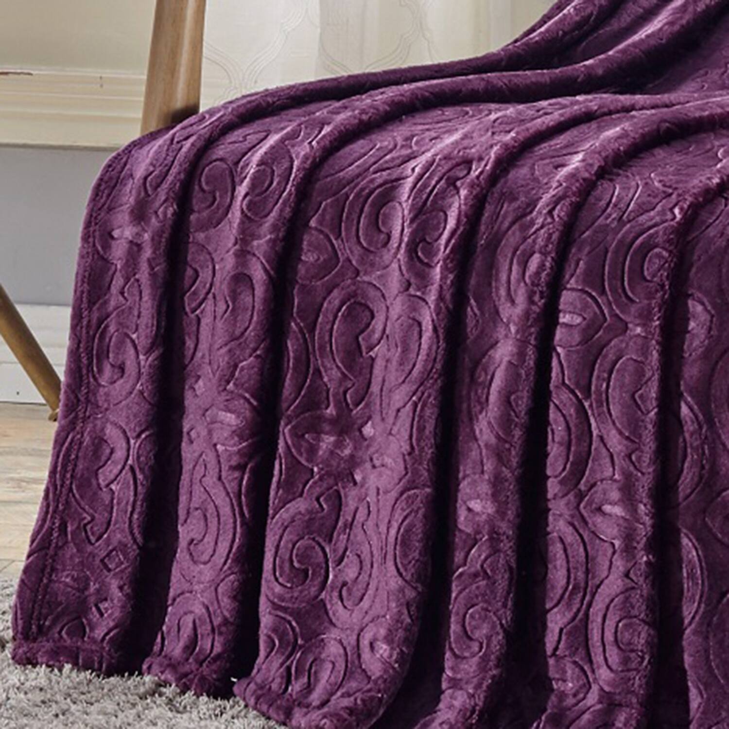 Alt View 3. Noble House - Plazatex Dama Embossed Decorative Super Soft Throw Blanket for Sleep/Decor 2 Pack 50" x 60" Plum - Plum.