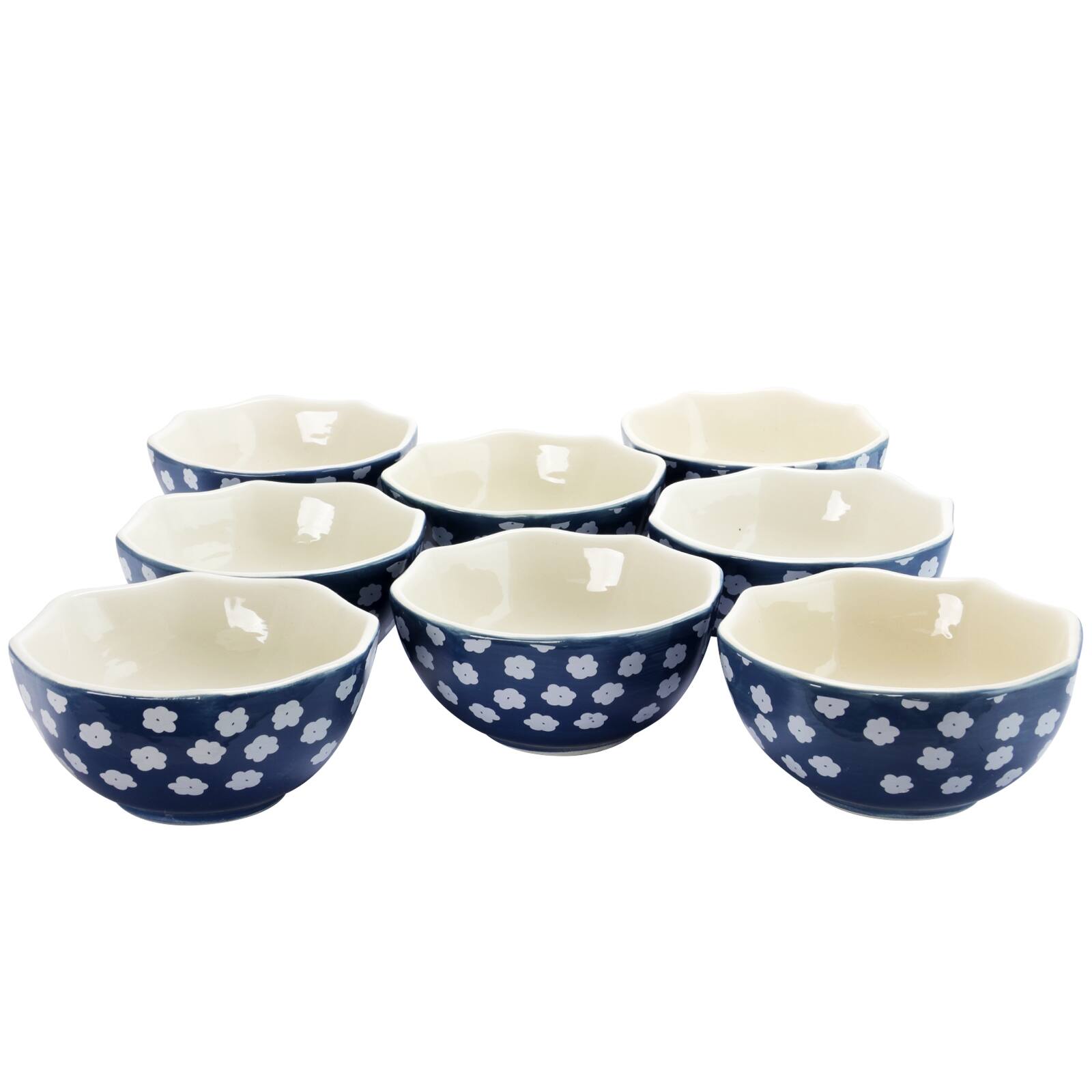 Alt View 2. Urban Market - Life On The Farm 8 Piece 4.75 Inch Octagon Shaped Durastone Fruit Bowls in Blue/White - Blue and White.