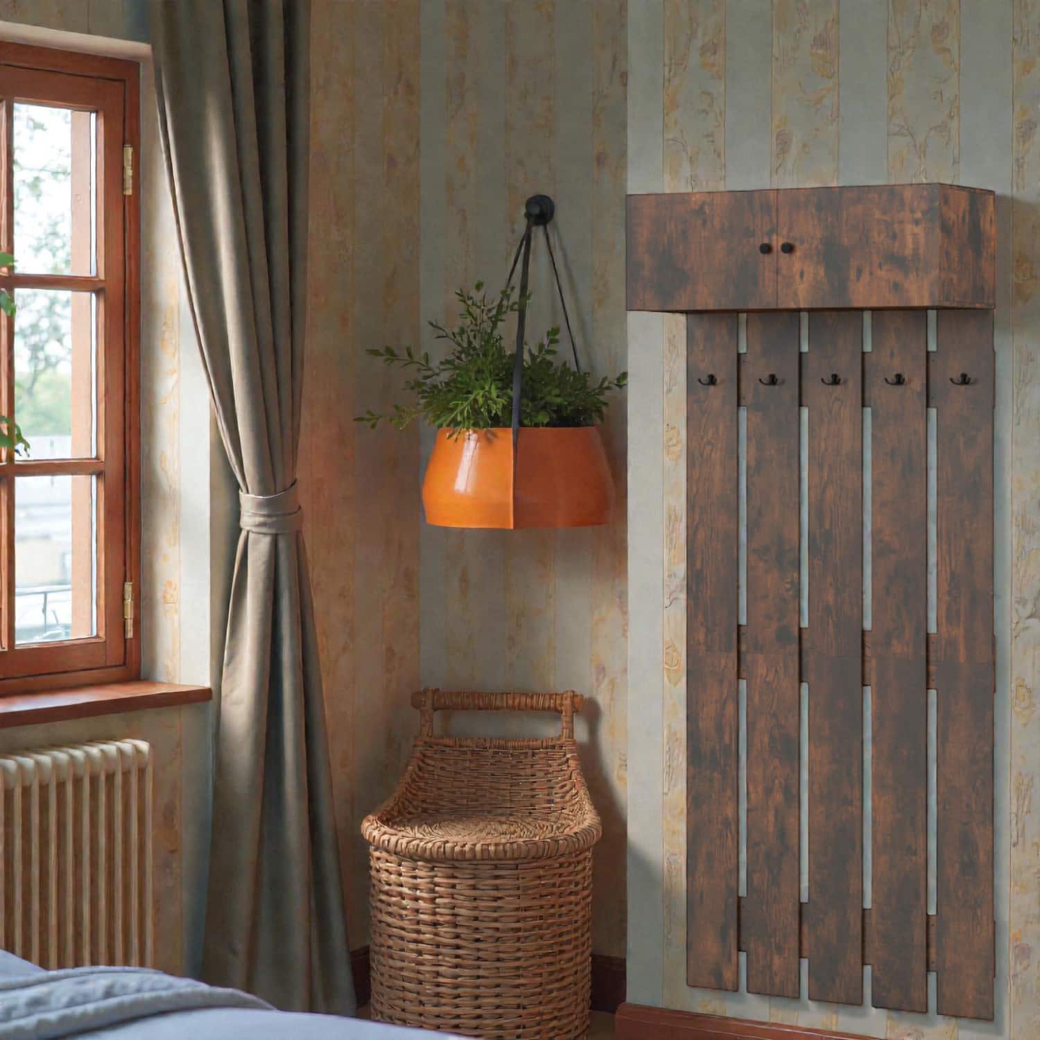 Hivvago - Wall-Hung Clothing and Coat Storage Rack for Hallways - Rustic Brown