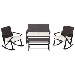 Gymax - Set of 4 Patio Rattan Wicker Rocking Chairs Loveseat Table Rocker Set Patio - Mix Brown, White