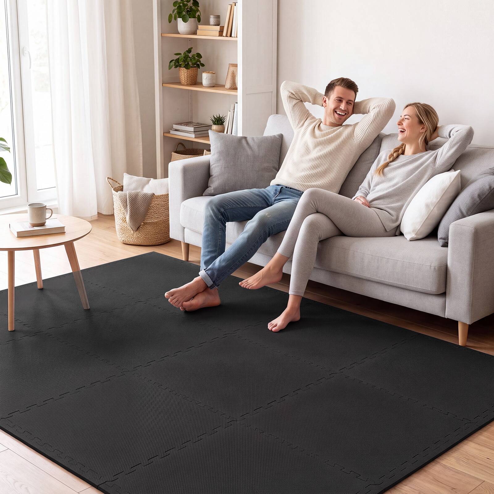 Alt View 5. Costway - Costway 12 Pack Interlocking EVA Foam Floor Tiles with Boarders Non-Slip Protective Flooring - Black.