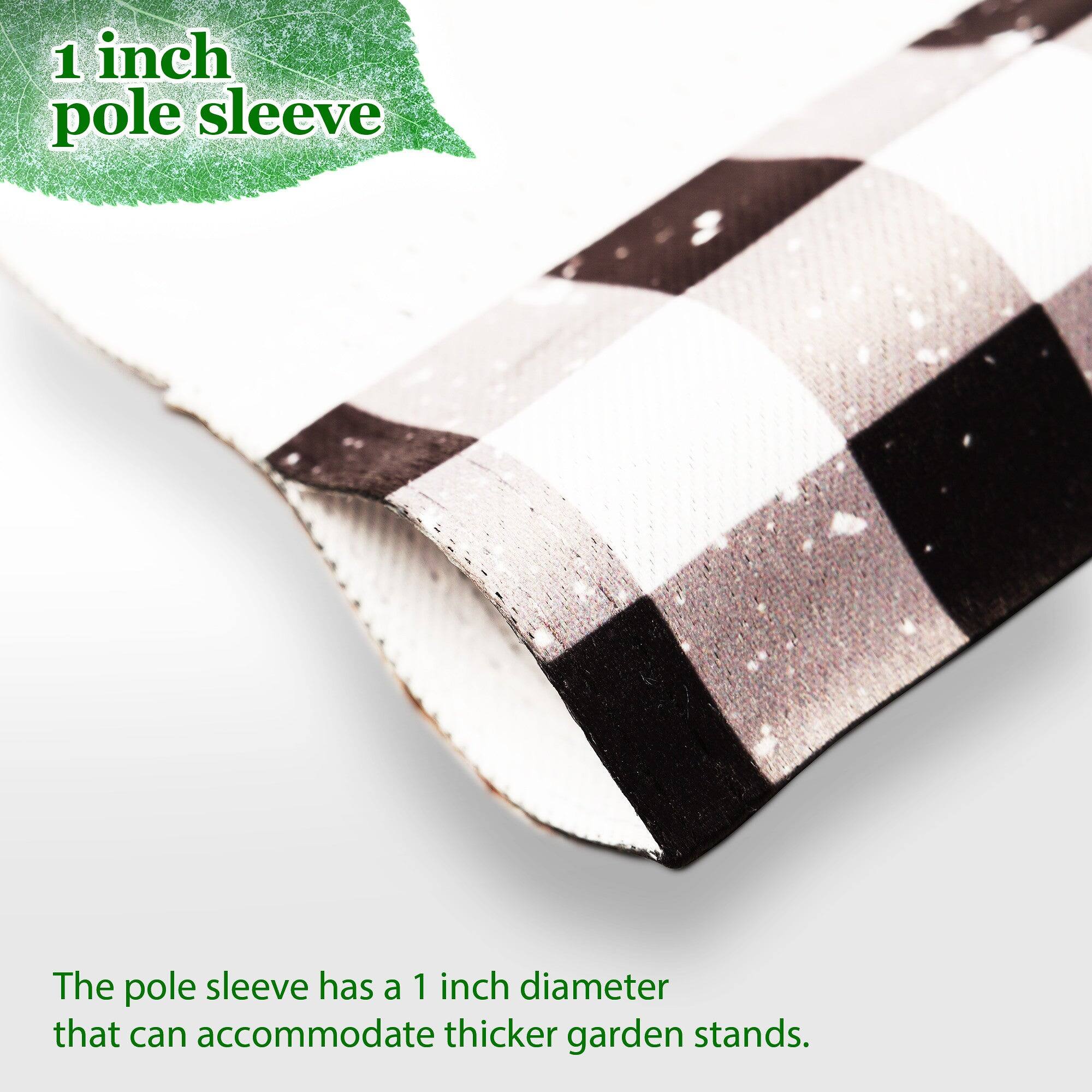 1 inch pole sleeve

The pole sleeve has a 1 inch diameter that can accommodate thicker garden stands.