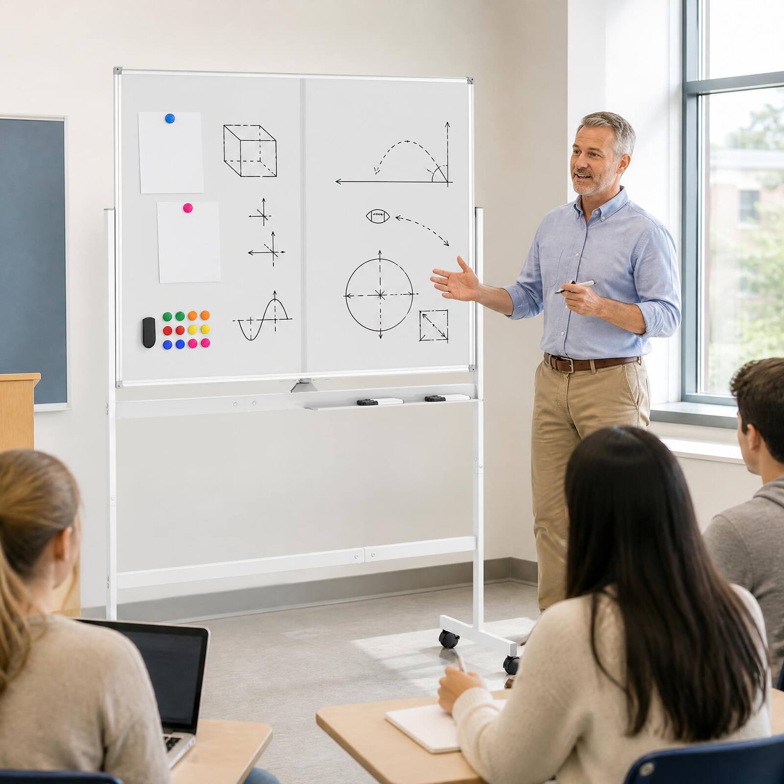 Alt View 3. Costway - Costway 48" x 36" Mobile Board with Lockable Universal Wheels, Rolling Stand for Home - White.