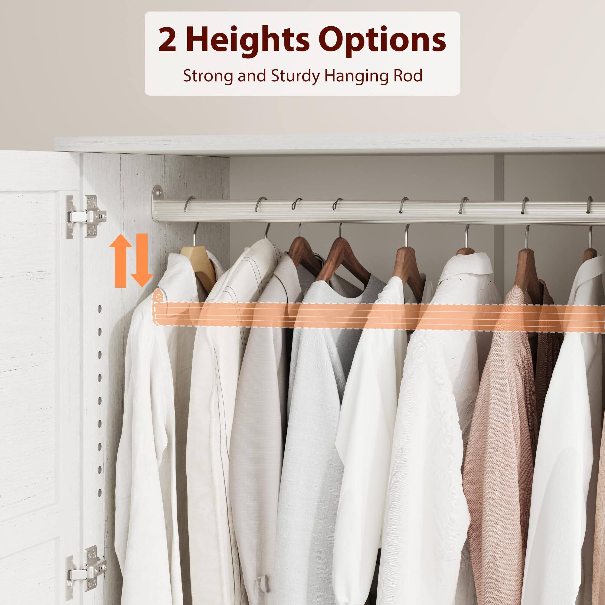 2 Heights Options  
Strong and Sturdy Hanging Rod