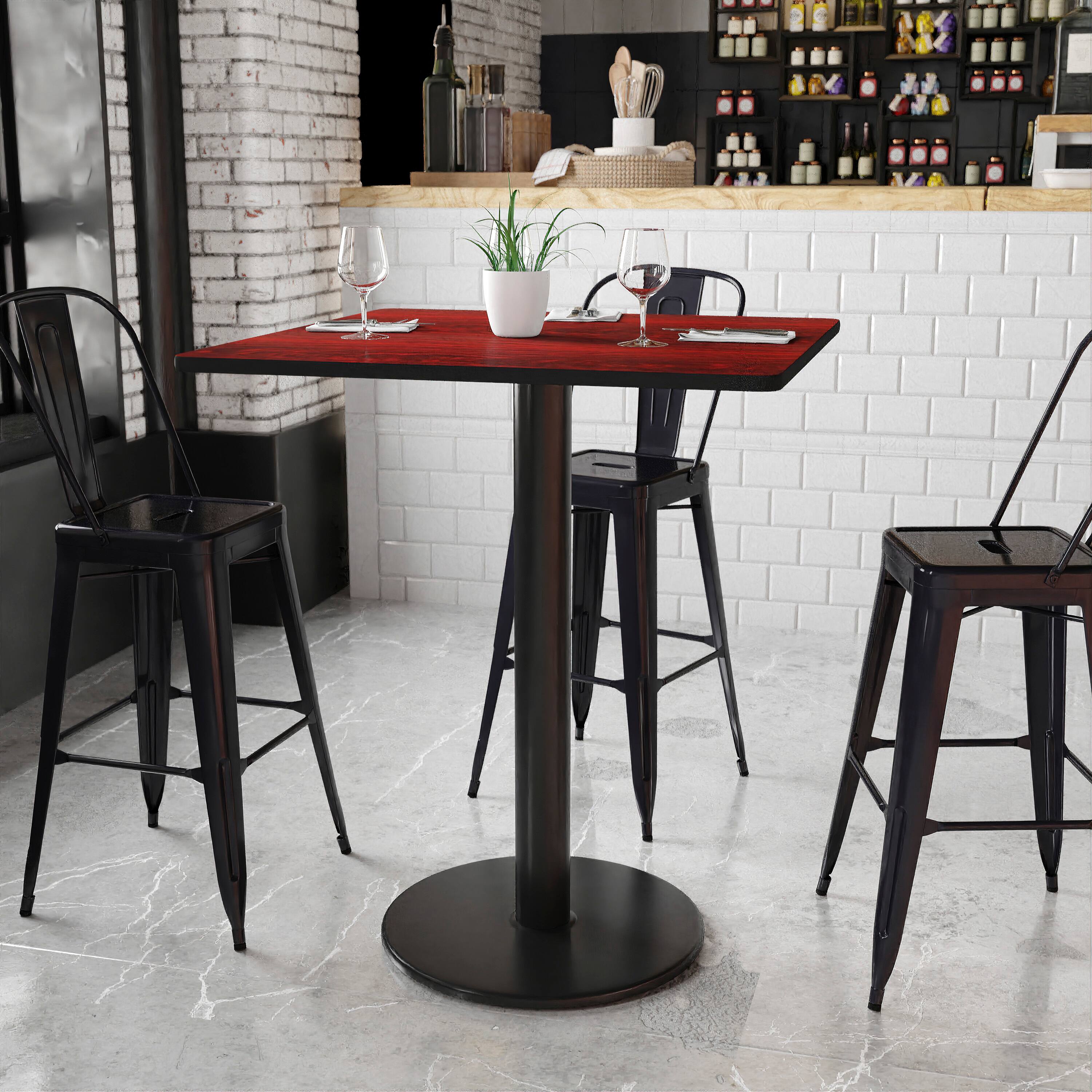 Angle. Flash Furniture - Stiles 36'' Square Mahogany Laminate Table Top with 24'' Round Bar Height Table Base - Brown.