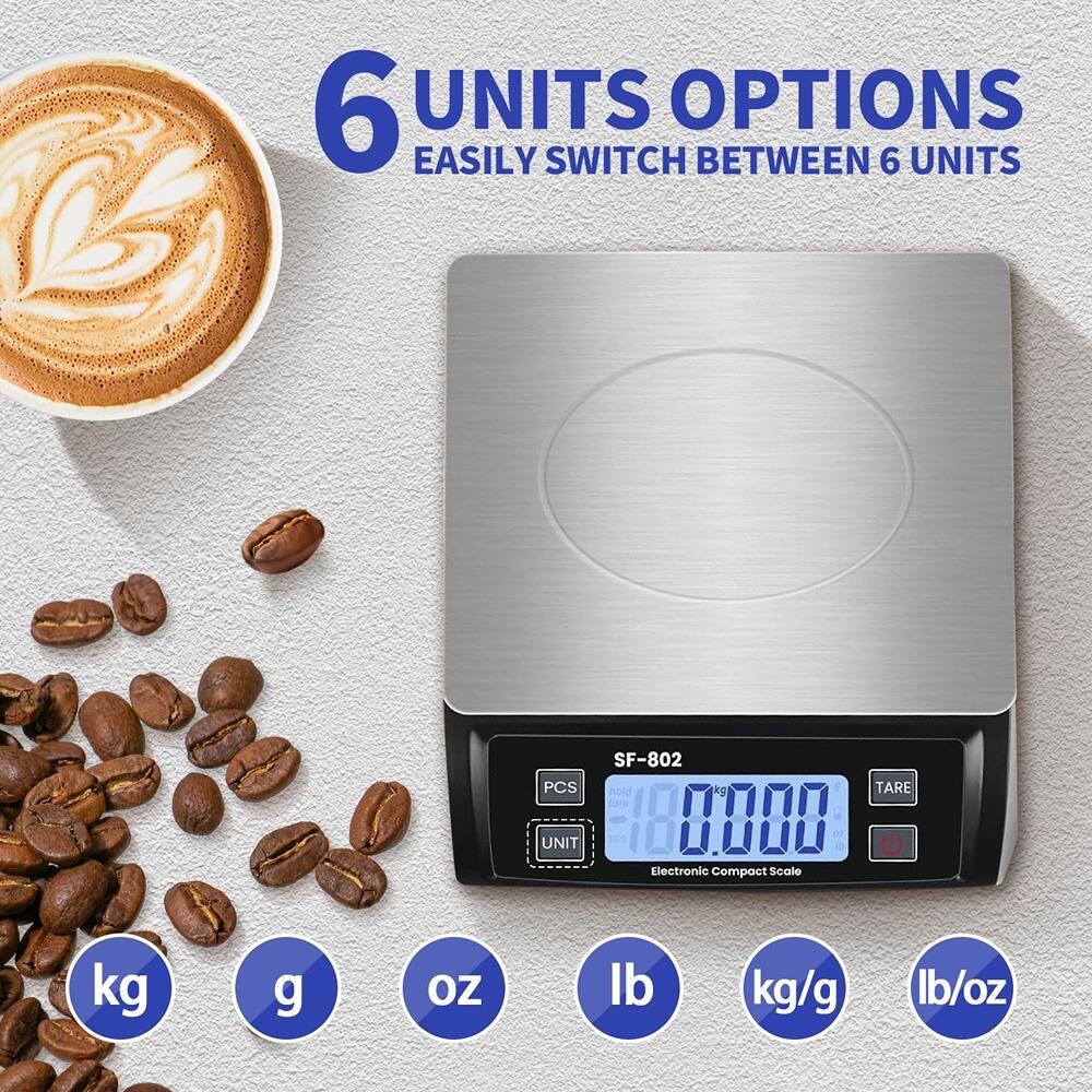 6 UNITS OPTIONS  
EASILY SWITCH BETWEEN 6 UNITS  

SF-802  
Electronic Compact Scale  

kg  
g  
oz  
lb  
kg/g  
lb/oz