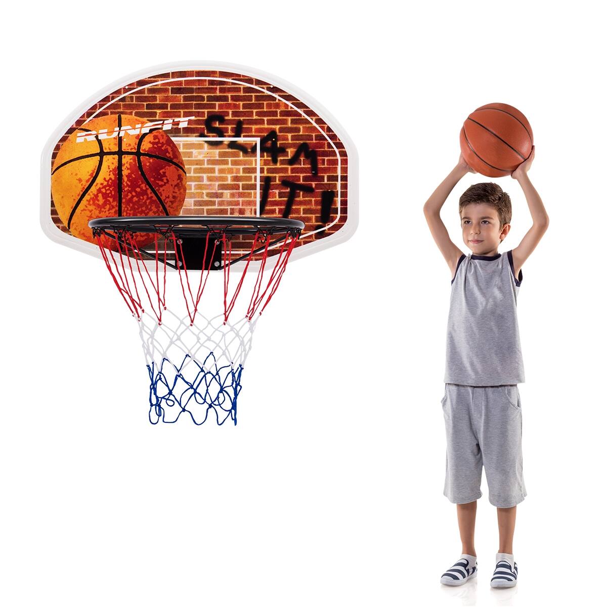 Alt View 8. Ecooso - Wall Mounted Basketball Hoop with Fan-Shaped Backboard and Rim - Multicolor.