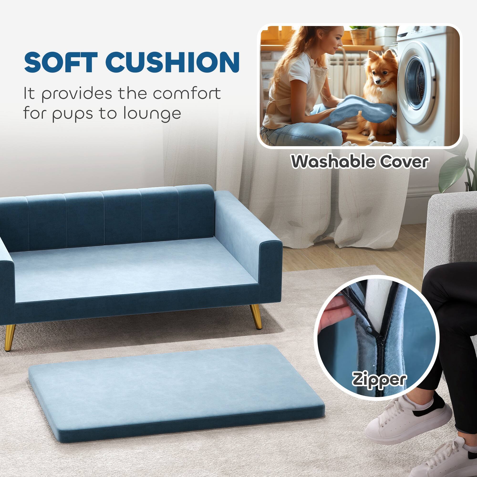 SOFT CUSHION  
It provides the comfort for pups to lounge  

Washable Cover  

Zipper