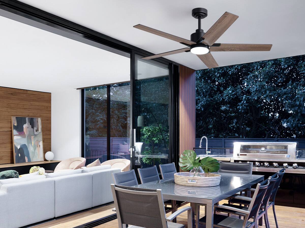 Back. Siljoy - 52 Inch Matte Black Modern Ceiling Fan with LED Light(5 Blades Remote Included) - Black.