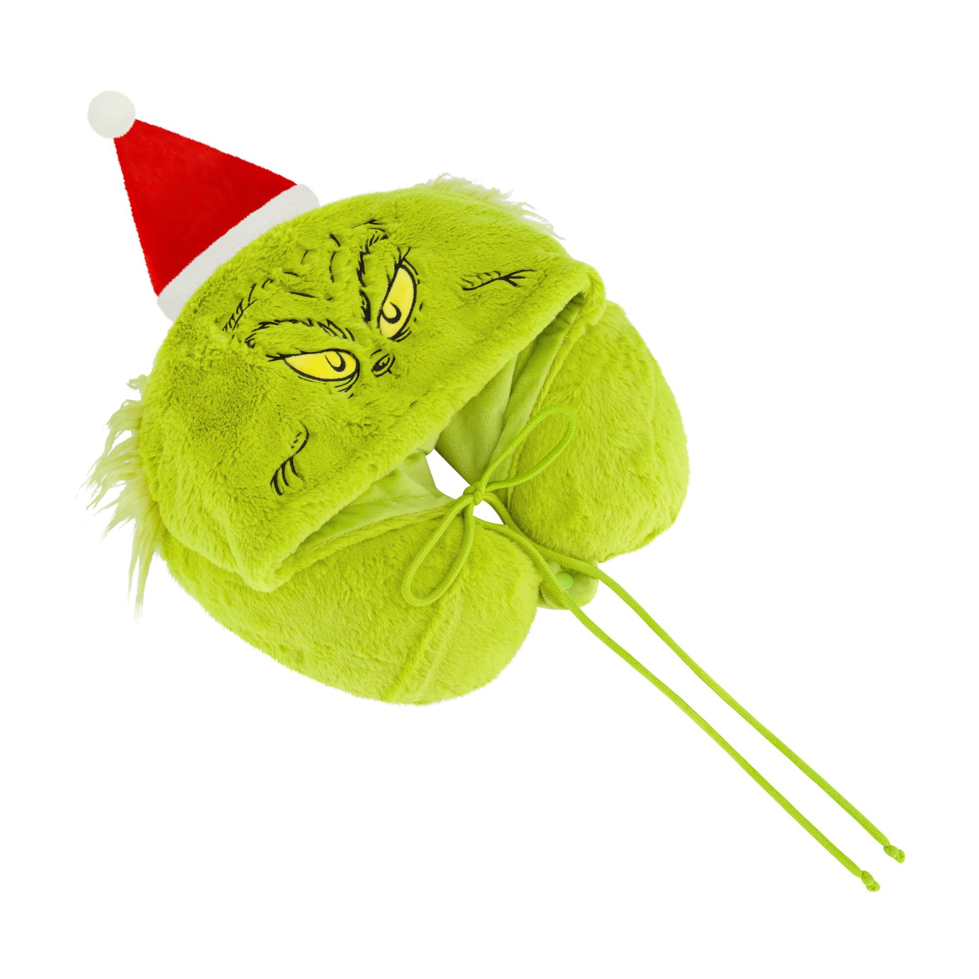 Left. Concept One - THE GRINCH SANTA HAT HOODIE NECK PILLOW - GREEN.