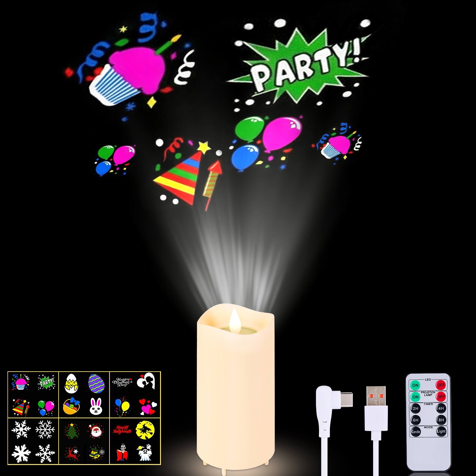 PARTY! 3  
PARTY!  
Glubby Motres 5Day  
to ON OFF PRODUCTION LAMP ON OFF  
2H  
MER  
4H  
5K  
8H  
iboff Jujund  
MODE Candle Light