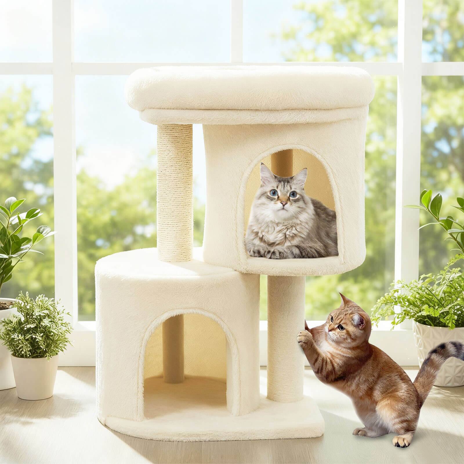 Alt View 4. Costway - Costway 26" Small Cat Tree with Large Padded Plush Perch, 2 Condos, Sisal Scratching Posts.