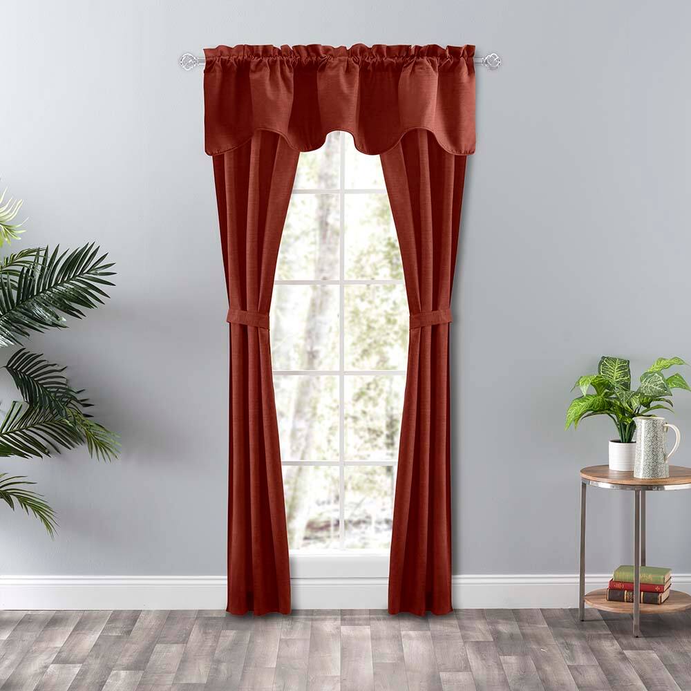 Angle. Ellis Curtain - Ellis Curtain Lisa Solid Color Poly Cotton Duck Fabric Lined Scallop Valance 58" x 15" Red - Red.
