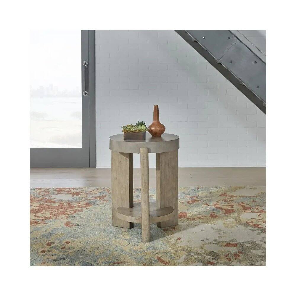 Front. Liberty Furniture Industries - Affinity Chairside Table for Living Room - Dusty Taupe Faux Concrete Tops - Brown.