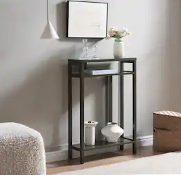 Kings Brand Furniture - Bisbee Wood Console Table with 2 Open Storage Shelves - Caviar