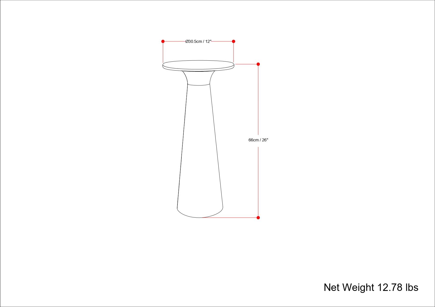 030.5cm / 12"  
66cm / 26"  

Net Weight 12.78 lbs