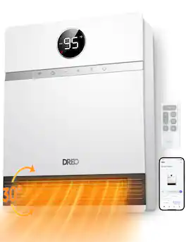DREO - 1500W Smart Wall Mount Ceramic Heater, Furnace, w/Remote 30° Oscillation, Adj Thermostat, for Bedroom, Office in White