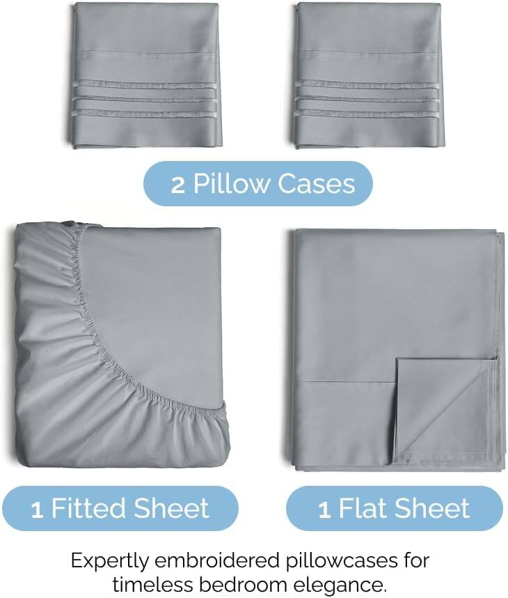 2 Pillow Cases  
1 Fitted Sheet  
1 Flat Sheet  

Expertly embroidered pillowcases for timeless bedroom elegance.