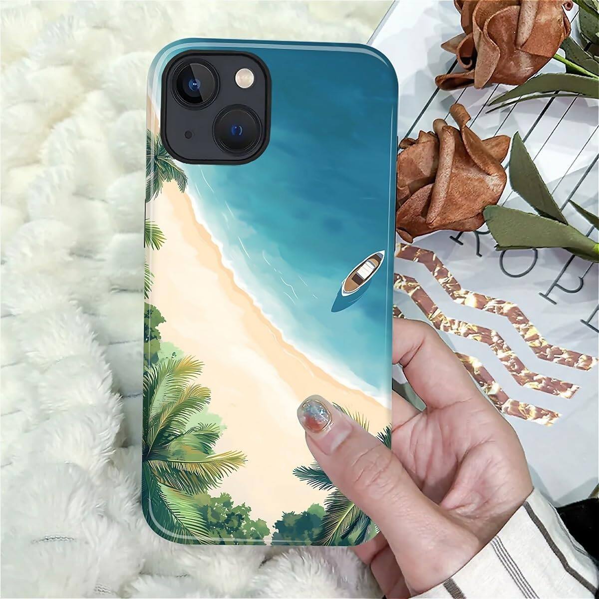 Alt View 6. BUBM - Smartphone Case for iPhone 15 Plus - 2-Layer Durable Smartphone Protection Case - Summer Beach.