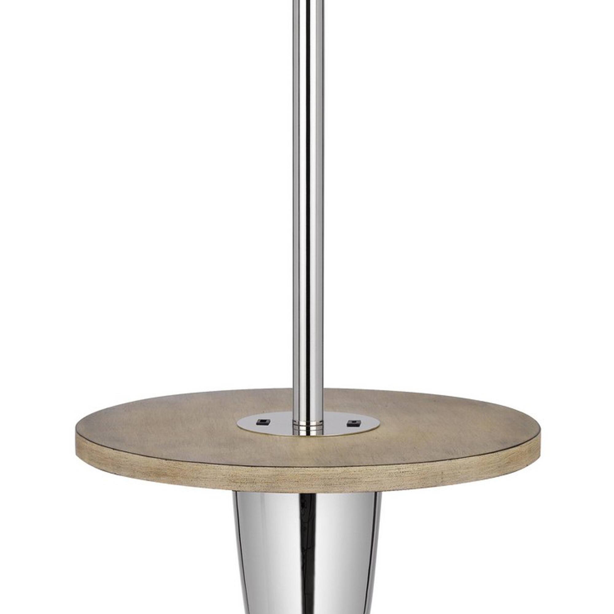 Left. Manhattan Lane - Charlie 61 Inch Modern Floor Lamp, Wood Table, 1 USB.