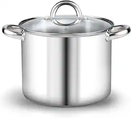 Cook N Home - Basics 12QT S/S Stock Pot with Lid, Sturdy Handle, Even Heating, Oven & Dishwasher Safe, for Canning, Boiling - STAINLESS STEEL