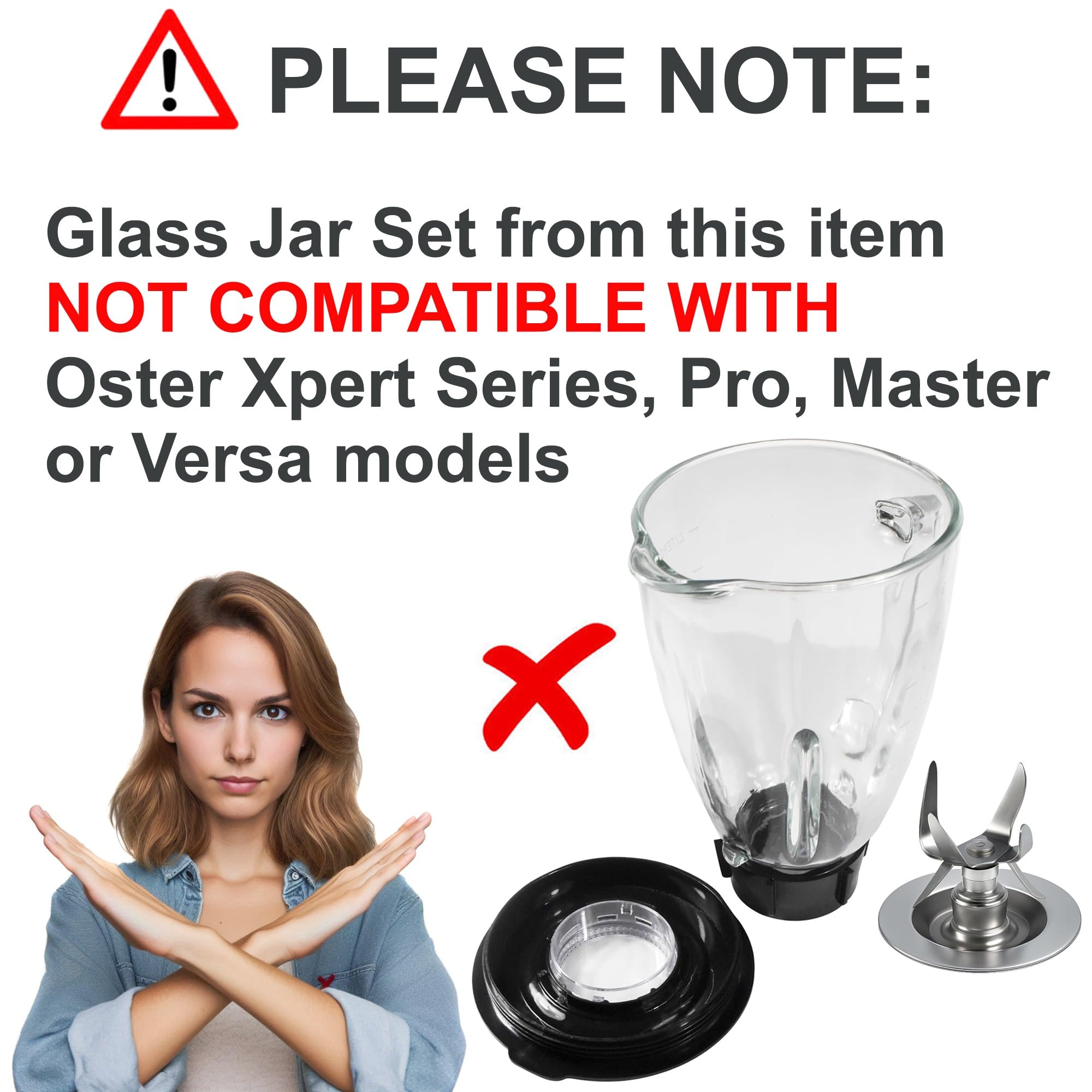 ! PLEASE NOTE:  
Glass Jar Set from this item NOT COMPATIBLE WITH Oster Xpert Series, Pro, Master or Versa models