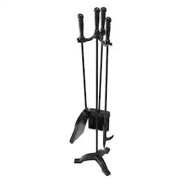VEVOR - Fireplace Tool Set, 4 PCS Fire Tool Set and Holder with Three-Prong Stand, Ash Shovel, Brush, Fire Place Poker - Black