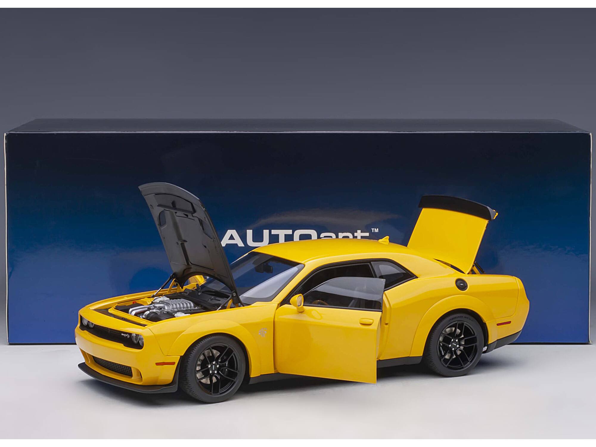 Alt View 5. Autoart - Dodge Challenger SRT Hellcat Widebody Yellow Jacket with Satin Black Hood 1/18 Model Car by Autoart.