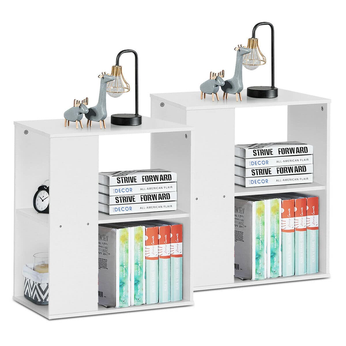 Gymax - 2pcs 2-Tier Side Sofa End Table Bedside Nightstand Table - White