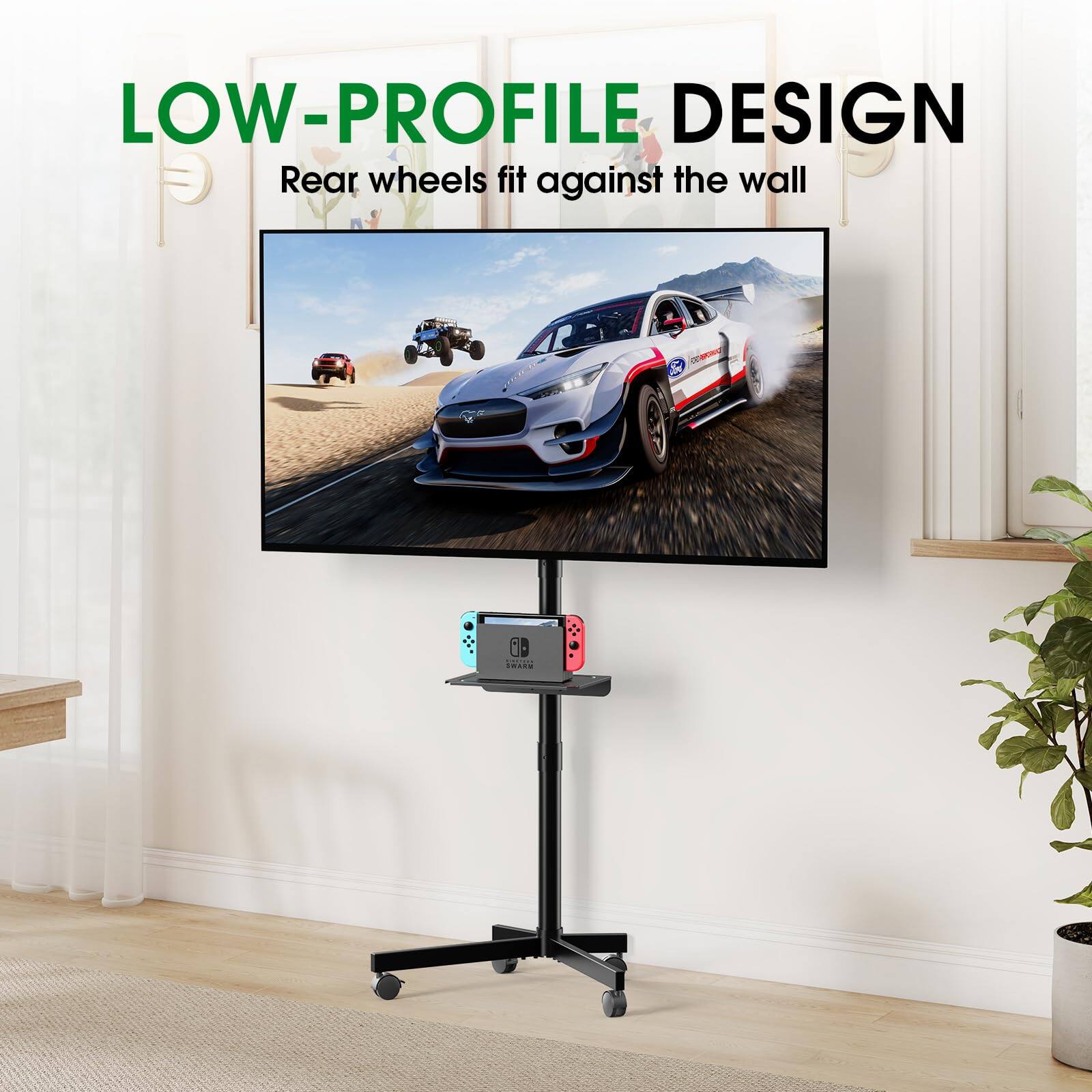 LOW-PROFILE DESIGN  
Rear wheels fit against the wall