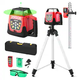 VEVOR - Rotary Laser Level Kit, 2000ft 360-Degree Self Leveling Green Horizontal Laser Transit,with Tripod,Receiver - Red+Black